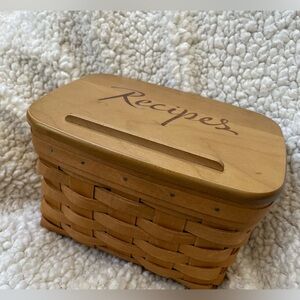 Longaberger Vintage Recipes Basket W/ Plastic Protector and Lid approx 8”x6”